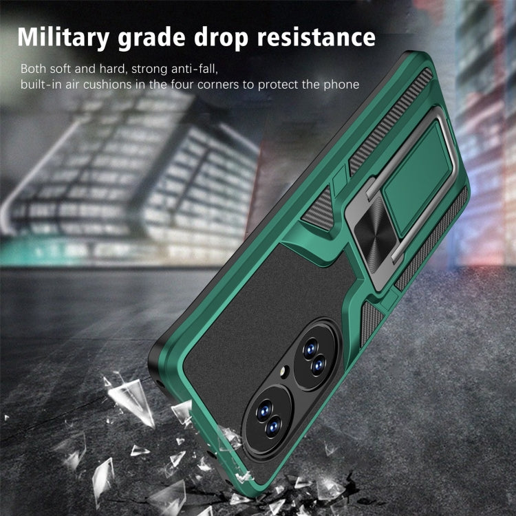 For Huawei P50 Pro Armor 2 in 1 Magnetic Shockproof Phone Case with Foldable Holder