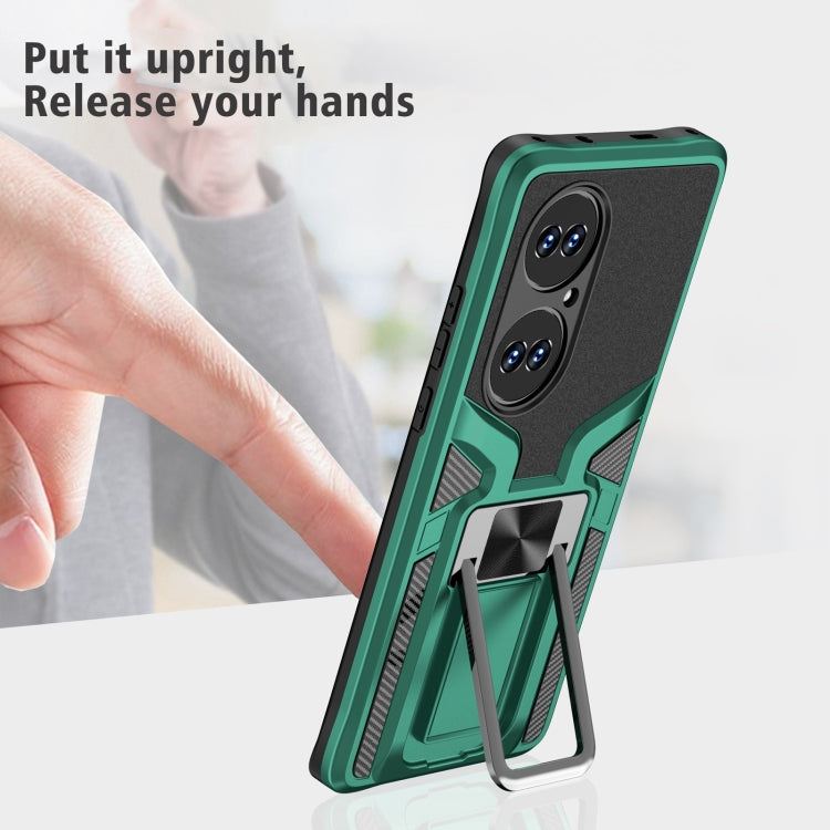 For Huawei P50 Pro Armor 2 in 1 Magnetic Shockproof Phone Case with Foldable Holder