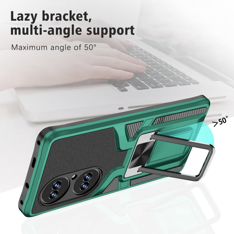 For Huawei P50 Pro Armor 2 in 1 Magnetic Shockproof Phone Case with Foldable Holder