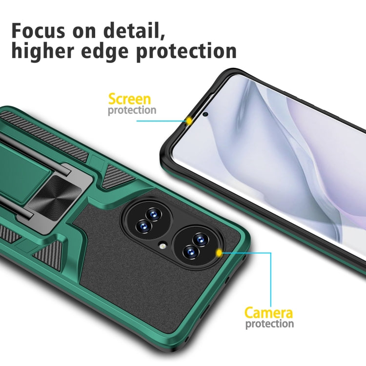 For Huawei P50 Pro Armor 2 in 1 Magnetic Shockproof Phone Case with Foldable Holder