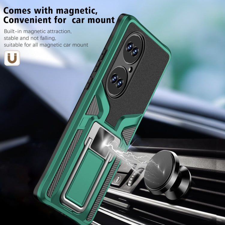 For Huawei P50 Pro Armor 2 in 1 Magnetic Shockproof Phone Case with Foldable Holder
