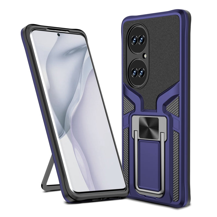 For Huawei P50 Pro Armor 2 in 1 Magnetic Shockproof Phone Case with Foldable Holder
