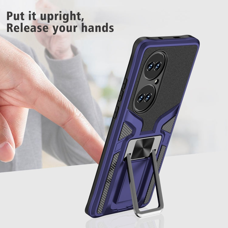 For Huawei P50 Pro Armor 2 in 1 Magnetic Shockproof Phone Case with Foldable Holder