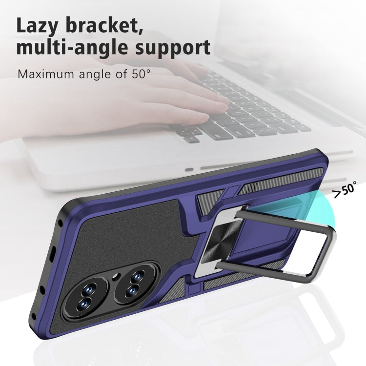 For Huawei P50 Pro Armor 2 in 1 Magnetic Shockproof Phone Case with Foldable Holder