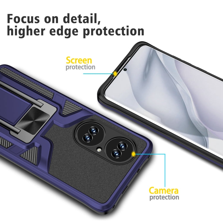 For Huawei P50 Pro Armor 2 in 1 Magnetic Shockproof Phone Case with Foldable Holder