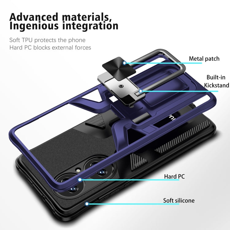 For Huawei P50 Pro Armor 2 in 1 Magnetic Shockproof Phone Case with Foldable Holder