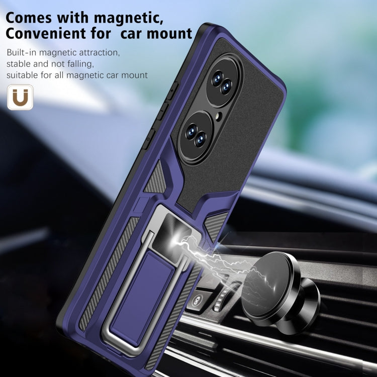 For Huawei P50 Pro Armor 2 in 1 Magnetic Shockproof Phone Case with Foldable Holder