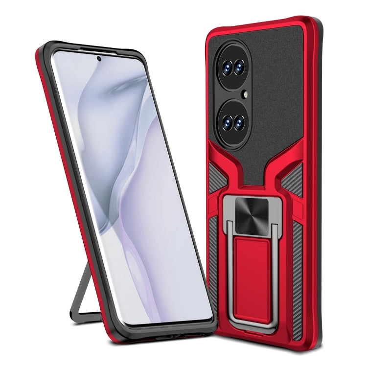 For Huawei P50 Pro Armor 2 in 1 Magnetic Shockproof Phone Case with Foldable Holder