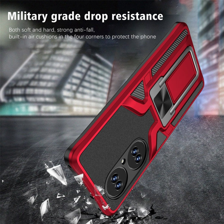 For Huawei P50 Pro Armor 2 in 1 Magnetic Shockproof Phone Case with Foldable Holder