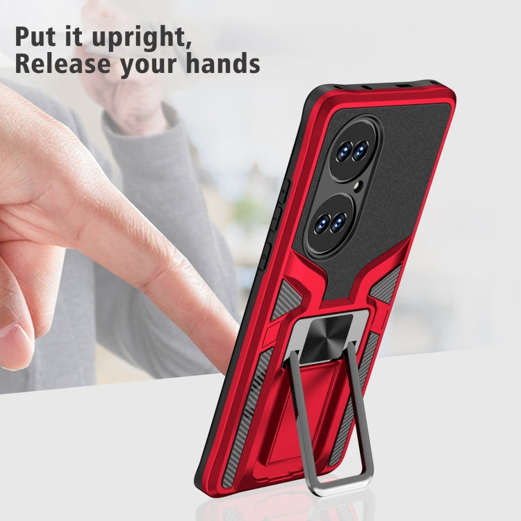 For Huawei P50 Pro Armor 2 in 1 Magnetic Shockproof Phone Case with Foldable Holder
