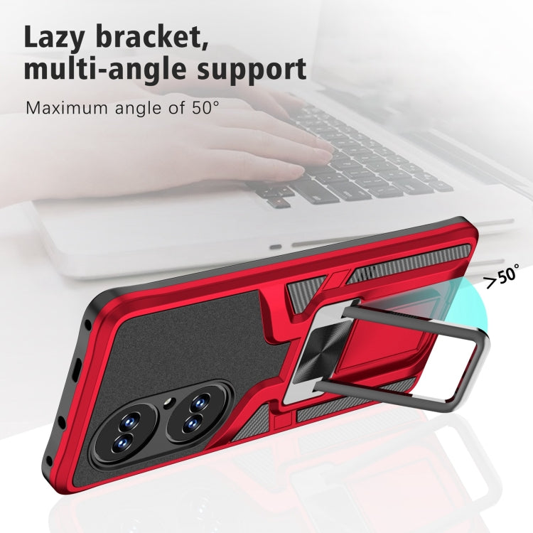 For Huawei P50 Pro Armor 2 in 1 Magnetic Shockproof Phone Case with Foldable Holder