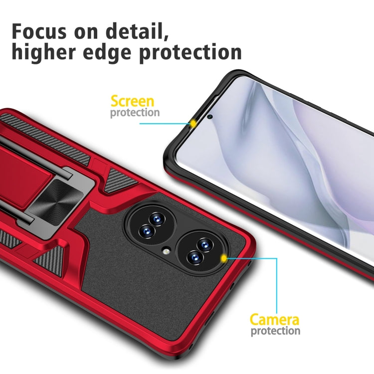 For Huawei P50 Pro Armor 2 in 1 Magnetic Shockproof Phone Case with Foldable Holder