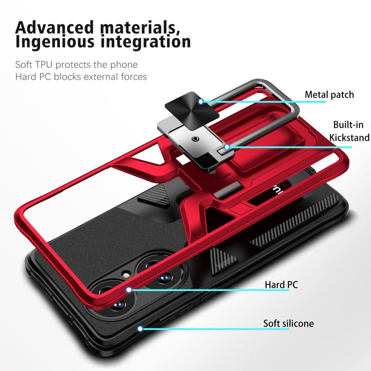 For Huawei P50 Pro Armor 2 in 1 Magnetic Shockproof Phone Case with Foldable Holder
