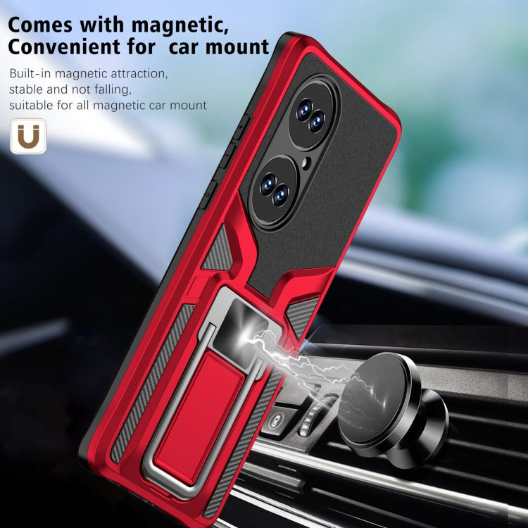 For Huawei P50 Pro Armor 2 in 1 Magnetic Shockproof Phone Case with Foldable Holder