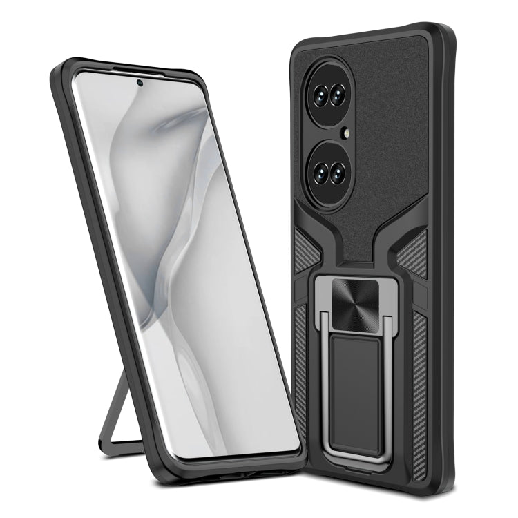 For Huawei P50 Pro Armor 2 in 1 Magnetic Shockproof Phone Case with Foldable Holder