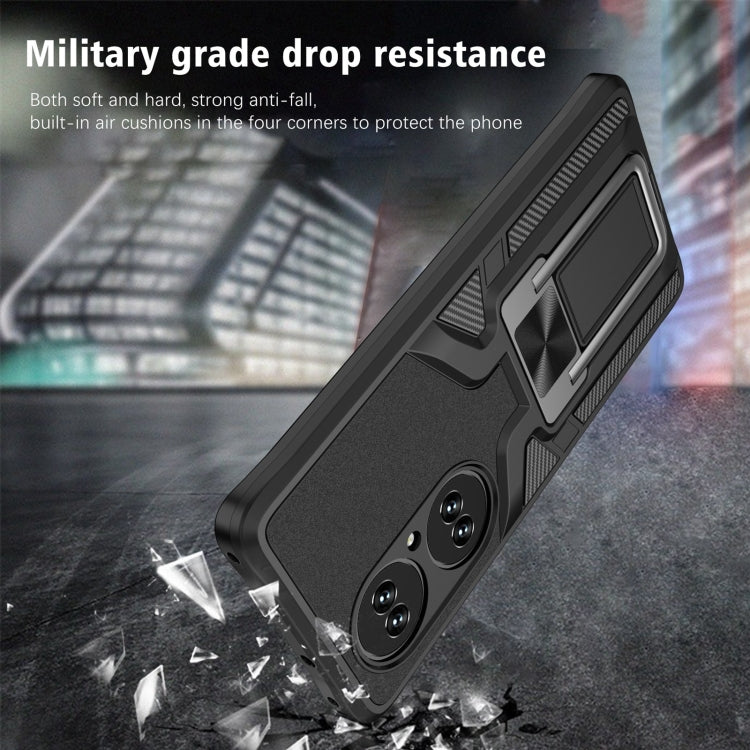 For Huawei P50 Pro Armor 2 in 1 Magnetic Shockproof Phone Case with Foldable Holder