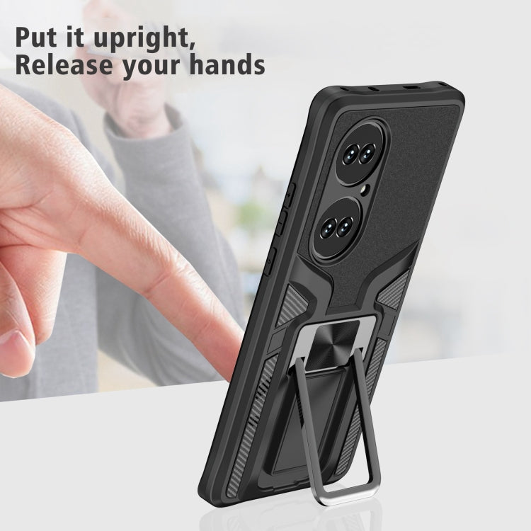 For Huawei P50 Pro Armor 2 in 1 Magnetic Shockproof Phone Case with Foldable Holder