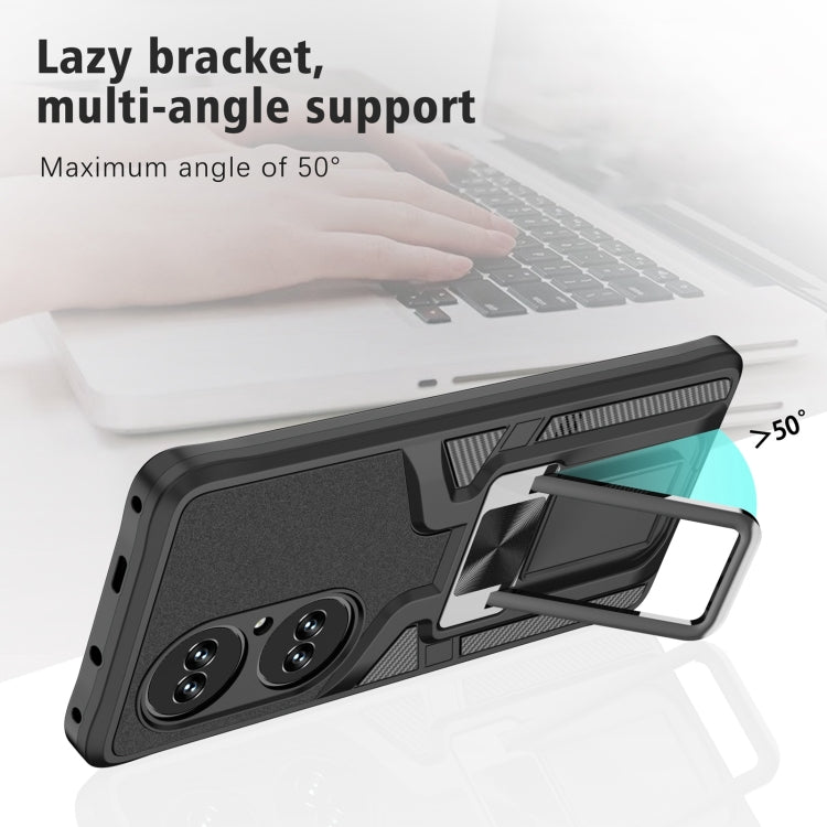 For Huawei P50 Pro Armor 2 in 1 Magnetic Shockproof Phone Case with Foldable Holder