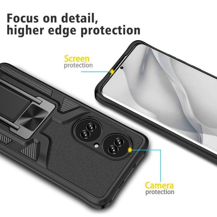 For Huawei P50 Pro Armor 2 in 1 Magnetic Shockproof Phone Case with Foldable Holder