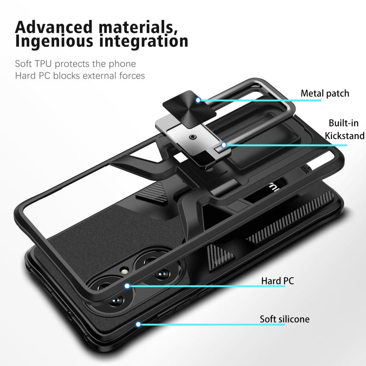 For Huawei P50 Pro Armor 2 in 1 Magnetic Shockproof Phone Case with Foldable Holder