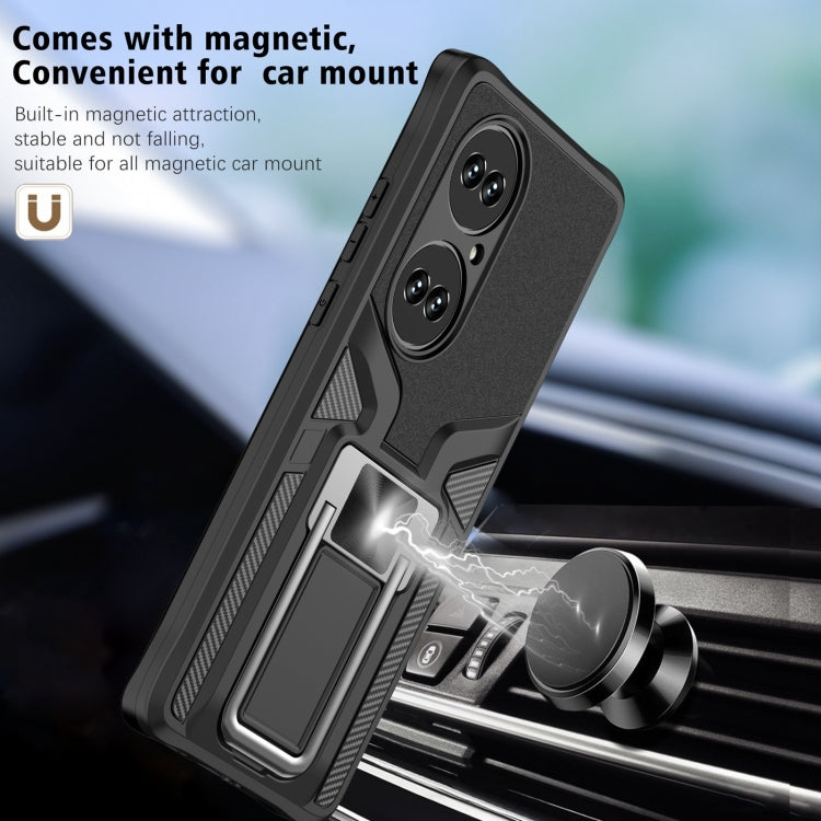 For Huawei P50 Pro Armor 2 in 1 Magnetic Shockproof Phone Case with Foldable Holder