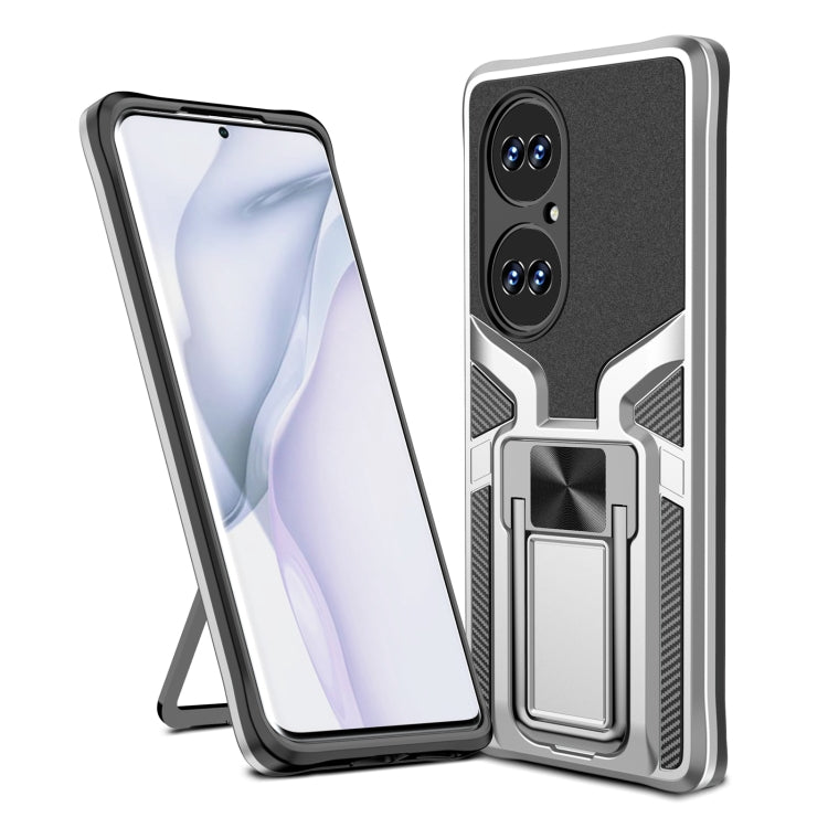 For Huawei P50 Pro Armor 2 in 1 Magnetic Shockproof Phone Case with Foldable Holder