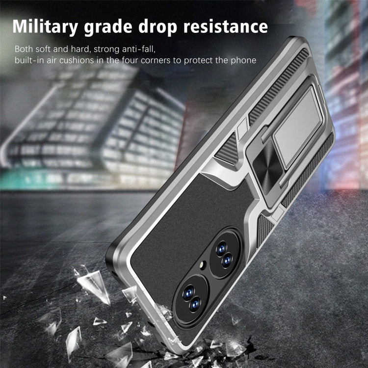 For Huawei P50 Pro Armor 2 in 1 Magnetic Shockproof Phone Case with Foldable Holder