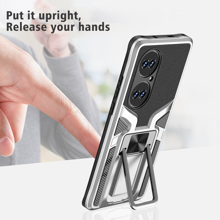 For Huawei P50 Pro Armor 2 in 1 Magnetic Shockproof Phone Case with Foldable Holder