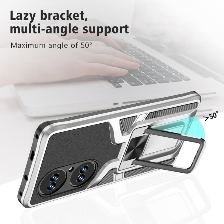 For Huawei P50 Pro Armor 2 in 1 Magnetic Shockproof Phone Case with Foldable Holder