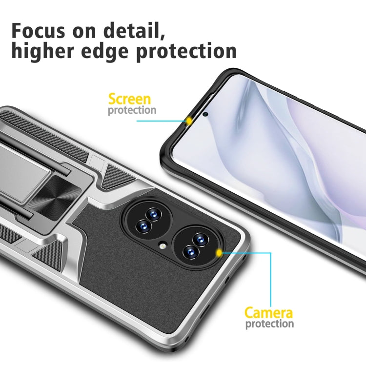 For Huawei P50 Pro Armor 2 in 1 Magnetic Shockproof Phone Case with Foldable Holder