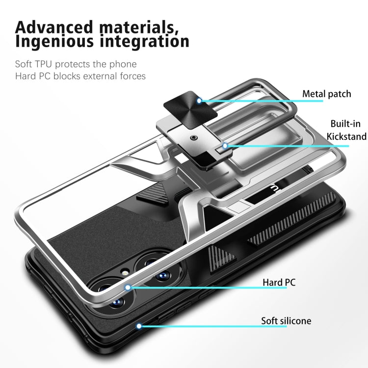 For Huawei P50 Pro Armor 2 in 1 Magnetic Shockproof Phone Case with Foldable Holder