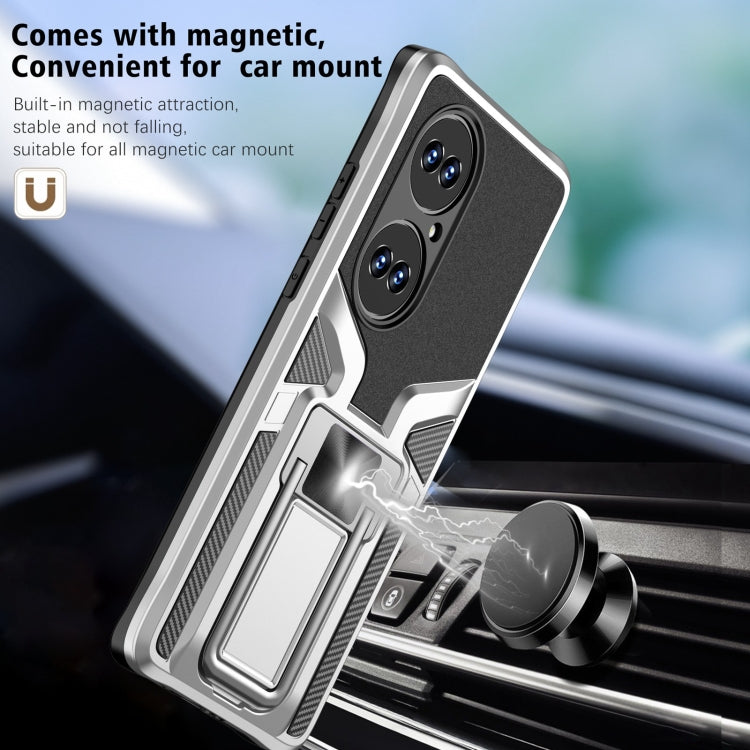 For Huawei P50 Pro Armor 2 in 1 Magnetic Shockproof Phone Case with Foldable Holder