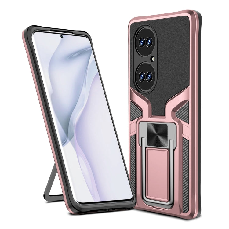 For Huawei P50 Pro Armor 2 in 1 Magnetic Shockproof Phone Case with Foldable Holder