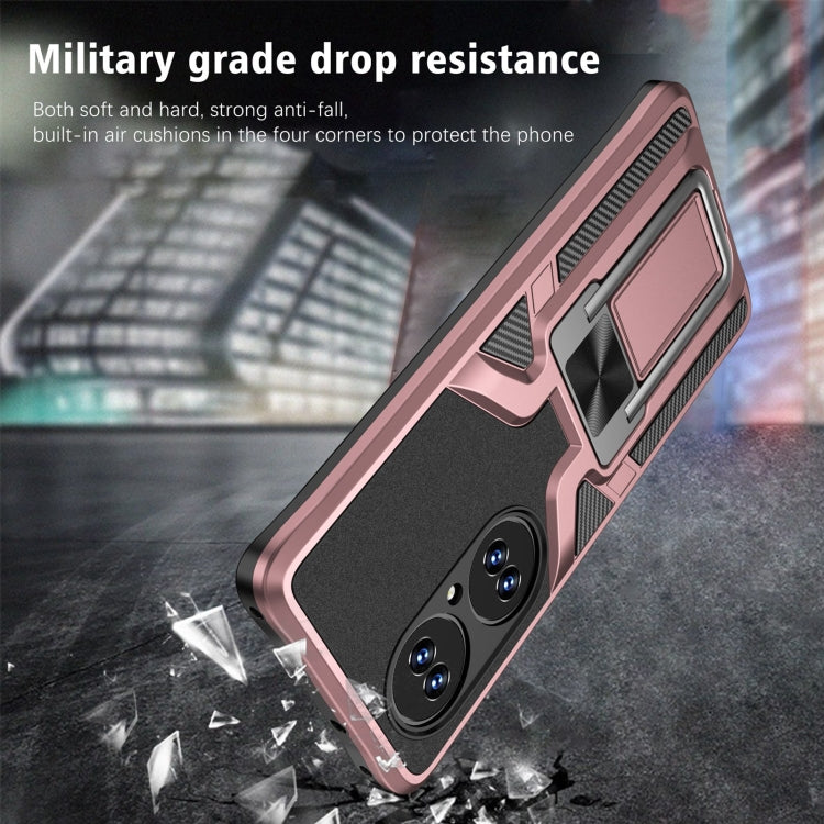 For Huawei P50 Pro Armor 2 in 1 Magnetic Shockproof Phone Case with Foldable Holder