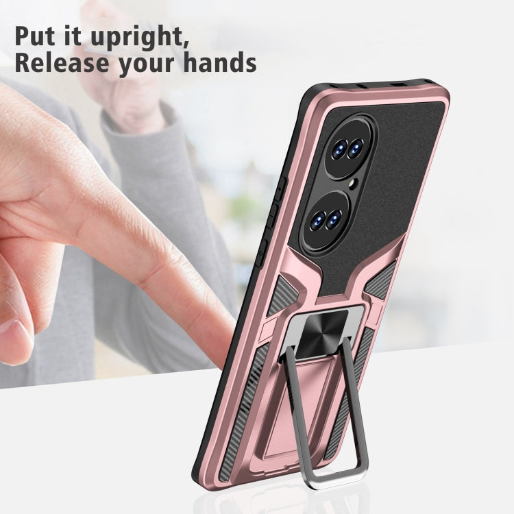 For Huawei P50 Pro Armor 2 in 1 Magnetic Shockproof Phone Case with Foldable Holder