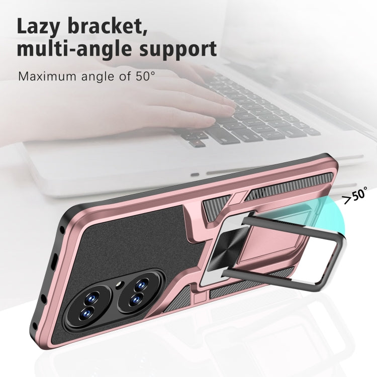 For Huawei P50 Pro Armor 2 in 1 Magnetic Shockproof Phone Case with Foldable Holder