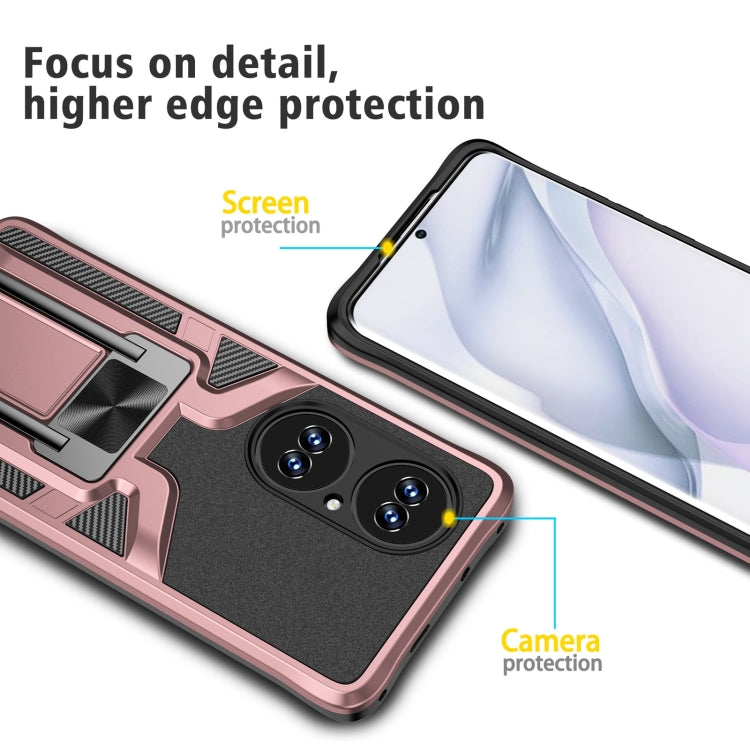 For Huawei P50 Pro Armor 2 in 1 Magnetic Shockproof Phone Case with Foldable Holder