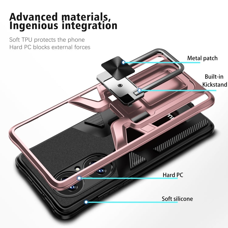 For Huawei P50 Pro Armor 2 in 1 Magnetic Shockproof Phone Case with Foldable Holder