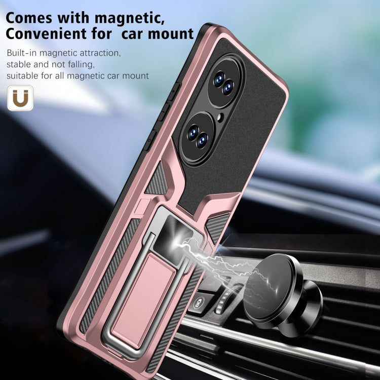 For Huawei P50 Pro Armor 2 in 1 Magnetic Shockproof Phone Case with Foldable Holder