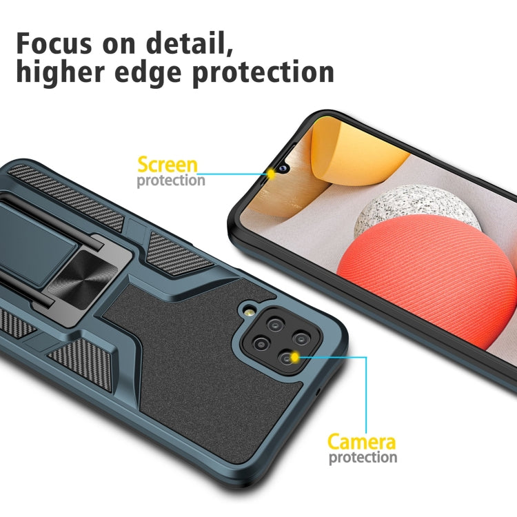 For Samsung Galaxy A12 Armor 2 in 1 Magnetic Shockproof Phone Case with Foldable Holder