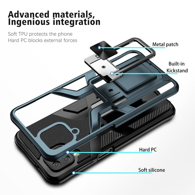 For Samsung Galaxy A12 Armor 2 in 1 Magnetic Shockproof Phone Case with Foldable Holder