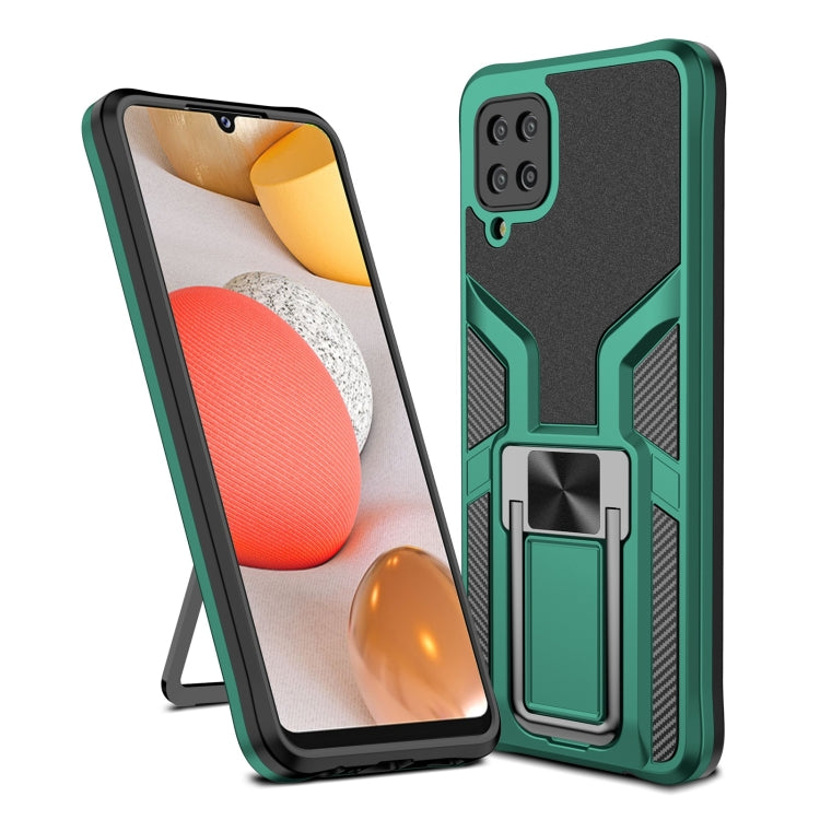 For Samsung Galaxy A12 Armor 2 in 1 Magnetic Shockproof Phone Case with Foldable Holder