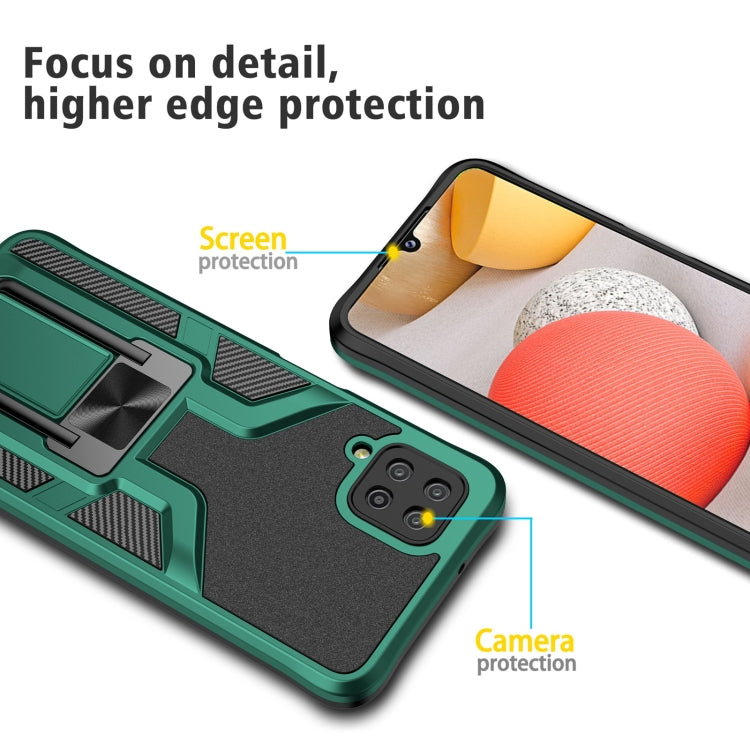 For Samsung Galaxy A12 Armor 2 in 1 Magnetic Shockproof Phone Case with Foldable Holder