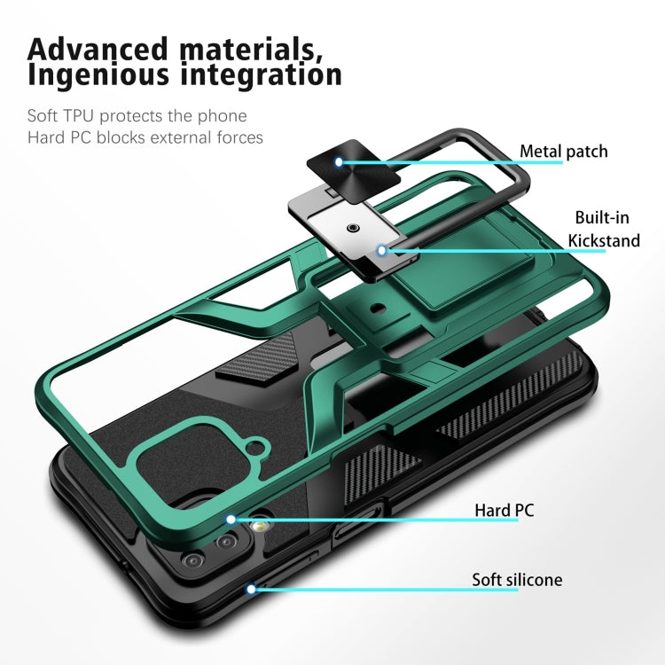For Samsung Galaxy A12 Armor 2 in 1 Magnetic Shockproof Phone Case with Foldable Holder
