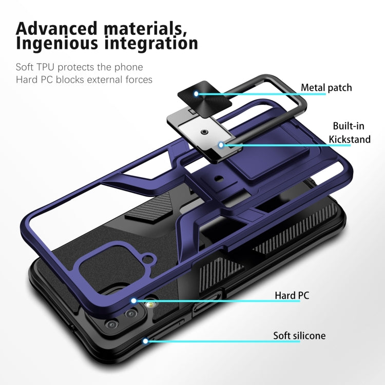 For Samsung Galaxy A12 Armor 2 in 1 Magnetic Shockproof Phone Case with Foldable Holder