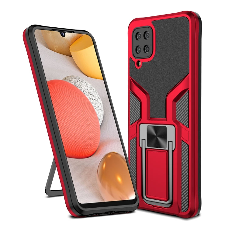 For Samsung Galaxy A12 Armor 2 in 1 Magnetic Shockproof Phone Case with Foldable Holder