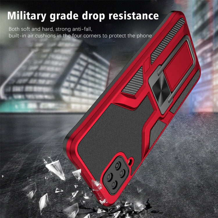 For Samsung Galaxy A12 Armor 2 in 1 Magnetic Shockproof Phone Case with Foldable Holder