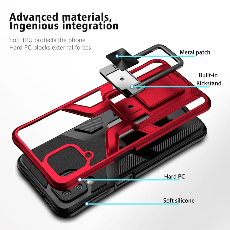For Samsung Galaxy A12 Armor 2 in 1 Magnetic Shockproof Phone Case with Foldable Holder