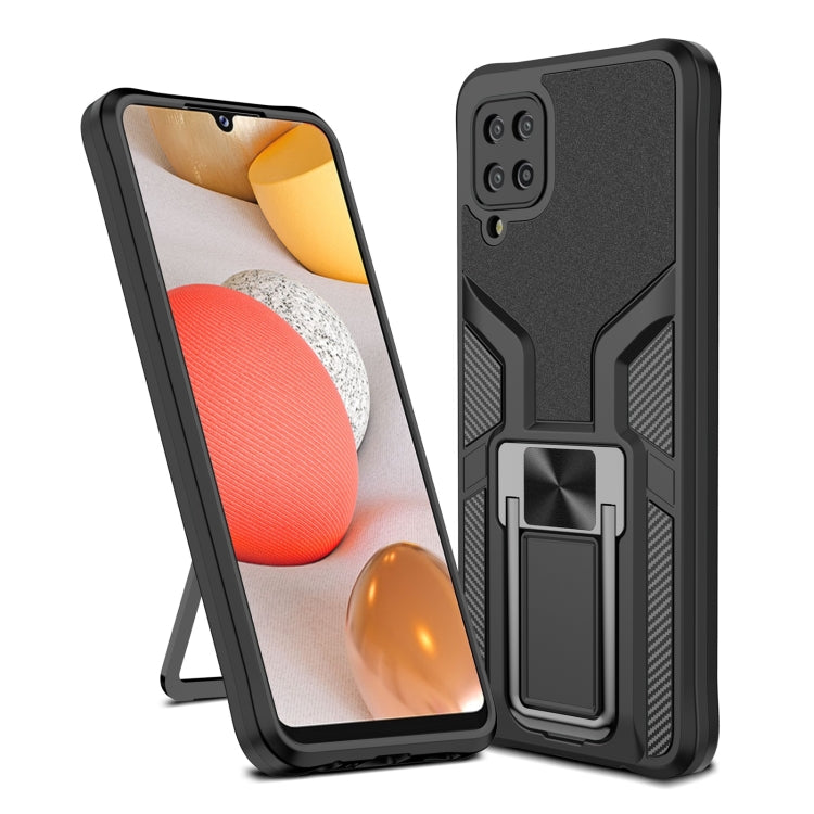 For Samsung Galaxy A12 Armor 2 in 1 Magnetic Shockproof Phone Case with Foldable Holder