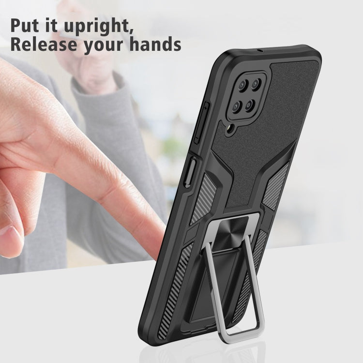 For Samsung Galaxy A12 Armor 2 in 1 Magnetic Shockproof Phone Case with Foldable Holder